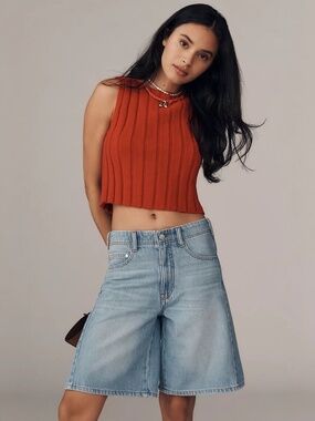 Anthropologie x Pilcro The Adi Mid-Rise Relaxed Shorts Light Wash Size 26-NWT